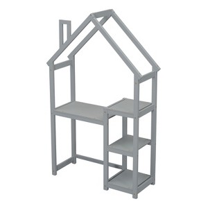 VYNXARIA Grey Wooden Writing Desk in the Shape of a House, Matching Bookshelf, Toy Storage Cabinet & Decorative Bookcase - 1 of 4