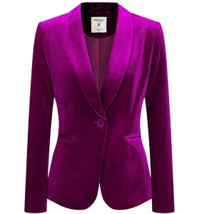 INSPIRE CHIC Women's Office Solid Shawl Collar Jetted Pockets One Button Velvet Blazer - 1 of 4