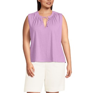 Lands' End Women's Linen Blend Notch Neck Swing Tank Top - 1 of 4