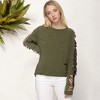 Anna-Kaci Women's Distressed Long Sleeve Top with Cut-Out Details and Raw Hem - 4 of 4