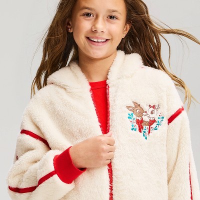 Girls' Rudolph the Red-Nosed Reindeer Christmas Cozy Hoodie Zip-Up ...