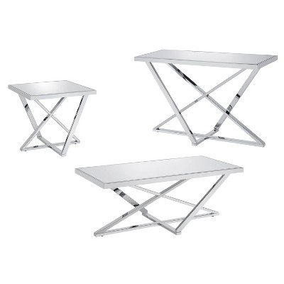3pc Drubeck Mirrored Coffee Table Set Chrome - HOMES: Inside + Out