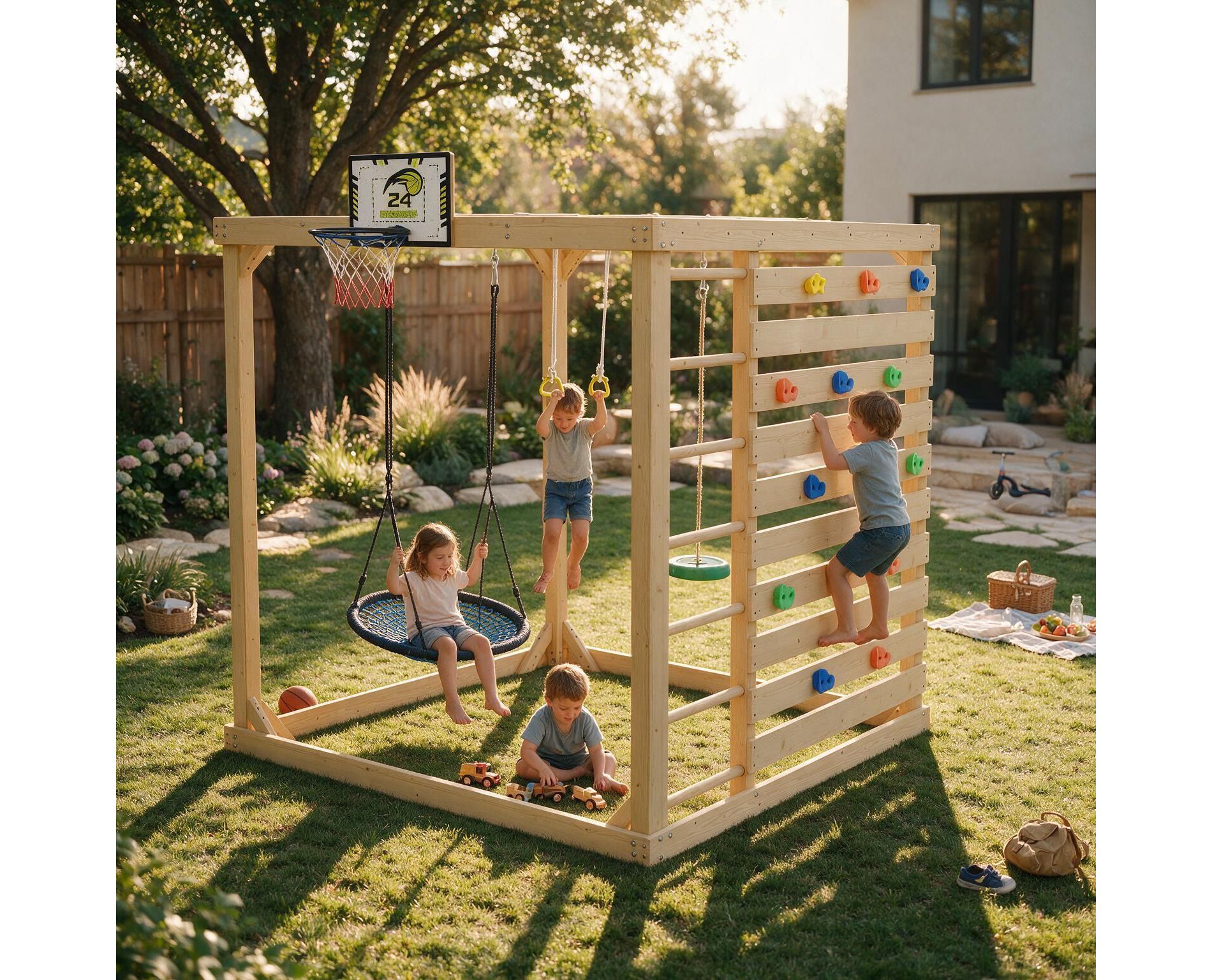 8-in-1 Strong Backyard Jungle Gym,Parent-Child Interactive Play,Boost Strength, Balance & Coordination,Outdoor Playset for Kids