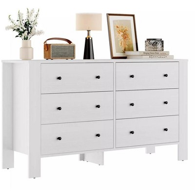 Fluted 6 Drawer Dresser with Faux Marble Top, Modern Chest of Drawers for Bedroom, Entryway