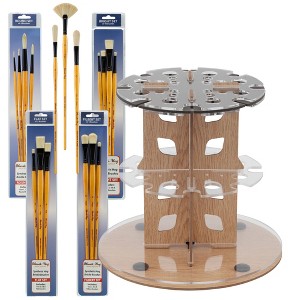 Mezzo Rotating Paint Brush Storage Rack with Mimik Hog Set of 17 Professional Brushes -Synthetic Hog Hair Paint Brush Set for All Paint Types with - 1 of 4