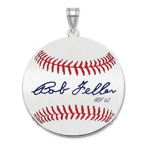 Black Bow Jewelry Sterling Silver Bob Feller Signature LG Enamel Baseball Pendant - 1 of 4