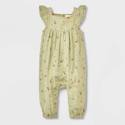 Image of Baby Girls' Ruffle Long Sleeve Romper - Cat & Jack™ Green 3-6M