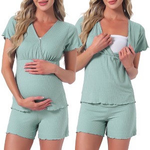 INSPIRE CHIC Maternity Modal Pajama Sets Short Sleeves Nursing Clothes Postpartum Loungewear Set Breastfeeding Tops & Shorts - 1 of 4