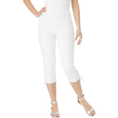 Roaman's Women's Plus Size Comfort Stretch Lace Up Capri Jean