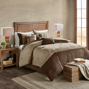 Sapphtopaz Comforter Set Quilt Set Soft Faux Suede with Lodge Cabin Style Pieced Fabric and Buttons on Top 7 Piece - 1 of 4