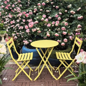 3 Piece Patio Bistro Set of Foldable Round Table and Chairs - 1 of 4