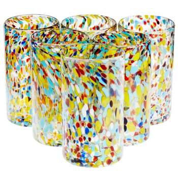 Okuna Outpost Set of 6 Hand Blown Drinking Glasses, Confetti Rock Glassware for Cocktails, 14 oz