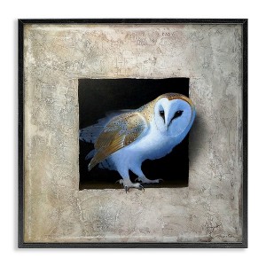 Stupell Industries Mysterious Barn Owl Peering Framed Giclee Art, Black, 12" x 12" - 1 of 4