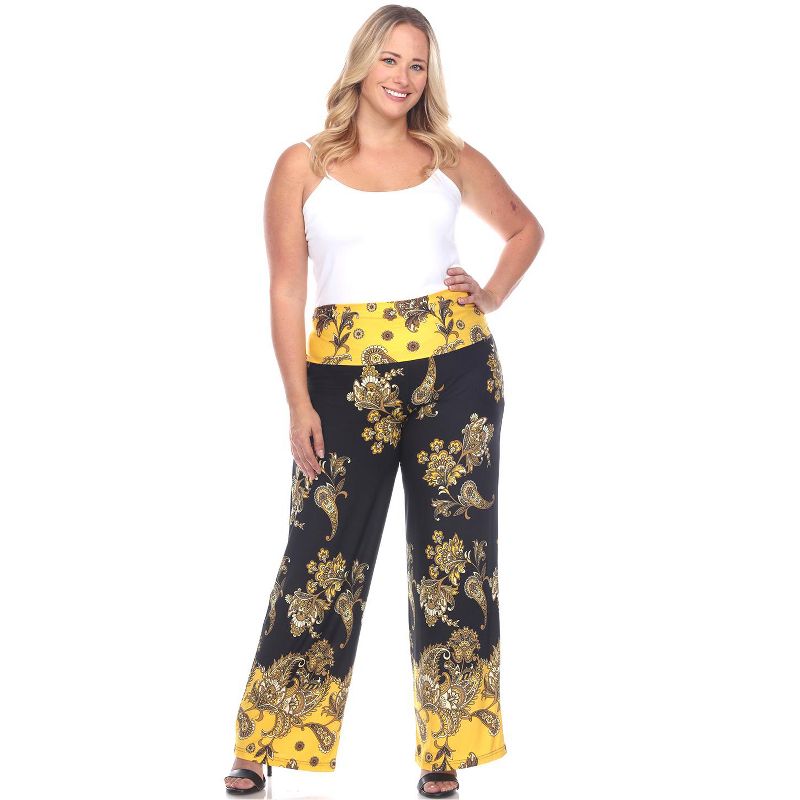 Women's Plus Size Floral Paisley Printed Palazzo Pants - White Mark, 2 of 4