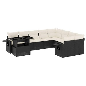 vidaXL Patio Sofa Set with Cushions Outdoor Furniture 10 Piece Poly Rattan - Black and Cream - 1 of 4