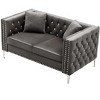 VYNXARIA 59.4 Inch Wide Grey Velvet Sofa with Jeweled buttons,Square Arm ,2 Pillow - 3 of 4