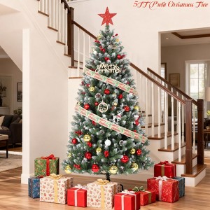 4FT/5FT/6FT/7FT Prelit Christmas Tree w/Lights - Premium Artificial Christmas Tree w/ Pine Cones & Berries Easy Assembly - 1 of 4