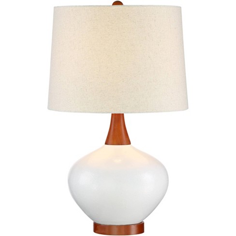 23 in. Black Modern Table Lamp with USB Port and White Linen Shade