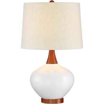 360 Lighting Modern Table Lamp with USB Charging Port 23" High Ivory Ceramic Off-White Drum Shade for Living Room Desk Bedroom House