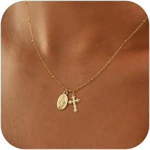 Dainty Small Cross Necklace, 14K Gold Silver Plated Religious Pendant Charm, Baptism Easter Faith Jewelry Gift for Women - 1 of 4