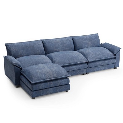 LACOO 118 in. Chenille L-Shaped Modular Sectional Sofa with Ottoman