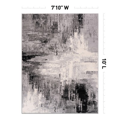 Black and Gray Abstract Synthetic 8' x 10' Area Rug