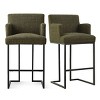 Set of 2 Upholstered Bar Stools with Armrests, 28.5" Seat Height Counter Chairs with Black Metal Sled Legs for Kitchen Island-Maison Boucle - 2 of 4