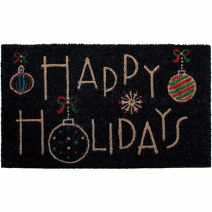 HomeRoots 24" X 36" Black and Natural Coir Happy Holidays Outdoor Christmas Door Mat - 1 of 3