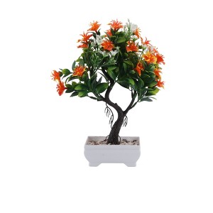 Unique Bargains Artificial Plants Rose-Adorned Welcome Pine Bonsai Plastic 3.94"x3.94"x10.63" 1 Pc - 1 of 4