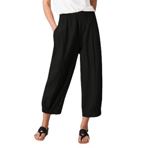 Womens Pants Loose Fit High Waist Linen Harem Cropped Wide Leg Pants - 1 of 3