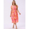 INSPIRE CHIC Women's Floral V Neck Short Sleeve Ruffle Tiered Layered Swing Summer Midi Dress - 3 of 4