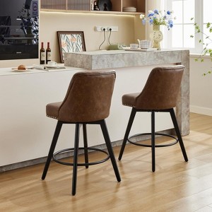 Modern Swivel Bar Stools Set of 2, Upholstered, Footrest, Backrest and Metal Legs, Modern Counter Height Barstools for Bar, Kitchen Island - 1 of 4