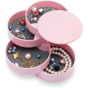 HTUTWOO Jewelry Organizer, Small Jewelry Box Earring Holder for Women Gifts, Jewelry Storage Box 4-Layer Rotatable Jewelry Accessory Storage Tray - 1 of 4
