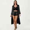 Anna-Kaci Lounge Women's Satin Pajama Set with Long Robe, Cami, Shorts, and Tie Waist- Black,Small - 2 of 4