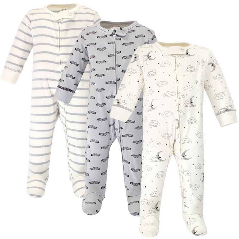 Touched by Nature Baby Boy Organic Cotton Zipper Sleep and Play 3pk, Mr Moon, 1 of 6