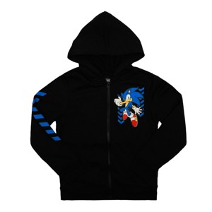 Sega Sonic the Hedgehog Racing Stripes Boy's Black Zip-Up Hoodie - 1 of 4