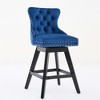 Swivel Velvet Barstools with Button Tufted Decoration and Wooden Legs, and Chrome Nailhead Trim, Leisure Style Bar Chairs,Bar stools, Set of 2 - 2 of 4