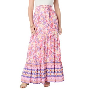 Roaman's Women's Plus Size Tiered Maxi Skirt - 1 of 4