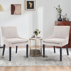 Set of 2 Modern Corduroy Upholstered Accent Dining Chairs with Mid Back and Wood Legs, Side Chairs for Living Room or Dining Room - Beige - 1 of 4