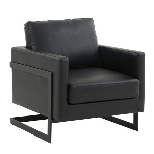 LeisureMod Lincoln Faux Leather Accent Chair with Black Steel Frame - 1 of 4