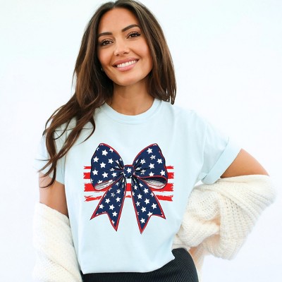Simply Sage Market Blue and White Star Bow Coquette Garment Dyed Tee