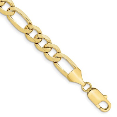 Black Bow Jewelry Men's 10mm 10k Yellow Gold Solid Concave Figaro Chain Bracelet