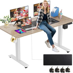 Homdox Origin Series Elec. Standing Mobile Home Office Desk 55" × 24" Ergonomic Computer Desk w/4 Preset Heights (Wheels additional 2.5" high) - 1 of 4