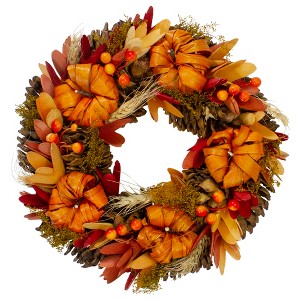 Northlight Mini Pumpkins and Berries Autumn Harvest Wreath - 13" - Unlit - 1 of 4