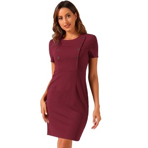Allegra K Women's Business Casual Round Neck Short Sleeve Knit Bodycon Dress - 1 of 4