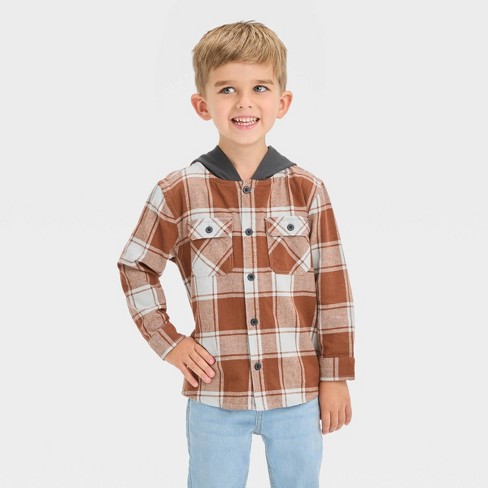 Toddler Boys' Long Sleeve Hooded Flannel Shirt - Cat & Jack™ Orange 2t ...