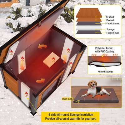 Large Gray Insulated Wood Dog House with Metal Frame