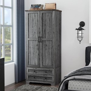 Brafab 71" Modern Functional Armoire Wardrobe Closet with Adjustable Shelf and Hanging Rail, 2 Wide Drawers - 1 of 4