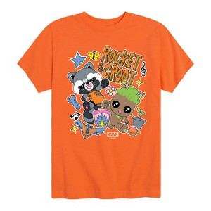 Boys' - Marvel - Guardians of the Galaxy Groot And Rocket Sticker Short Sleeve Graphic T-Shirt - 1 of 4
