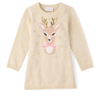 The Children's Place Toddler Girls Long Sleeve Eyelash Reindeer Sweater Dress